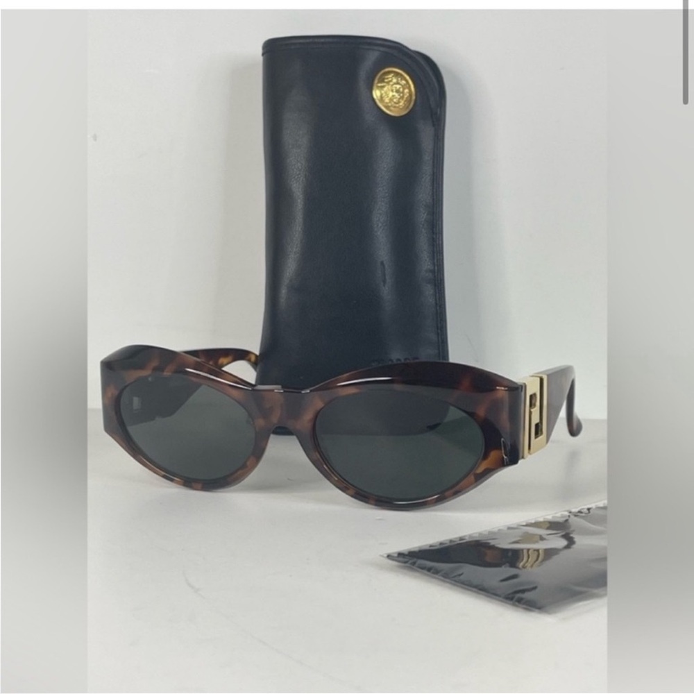 Versace Tortoiseshell Oval Sunglasses with Dark Green Lenses - Picture 3 of 15